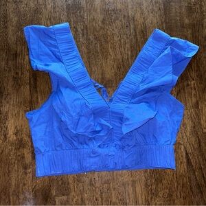 Vibrant Blue Sleeveless Top v neck ruffled crop size large